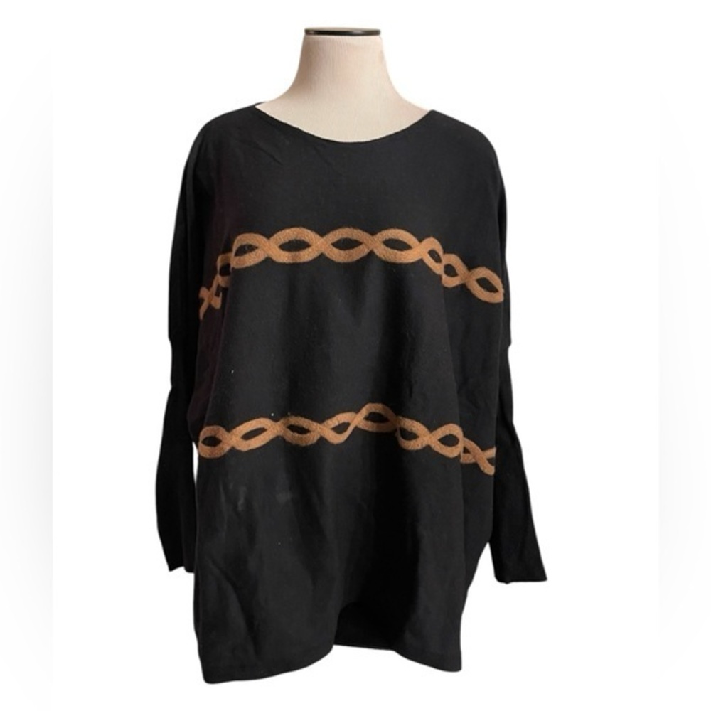 AAEDA Black Oversized Dolman Style Sweater Crewneck Brown Pattern Stretch XL‎